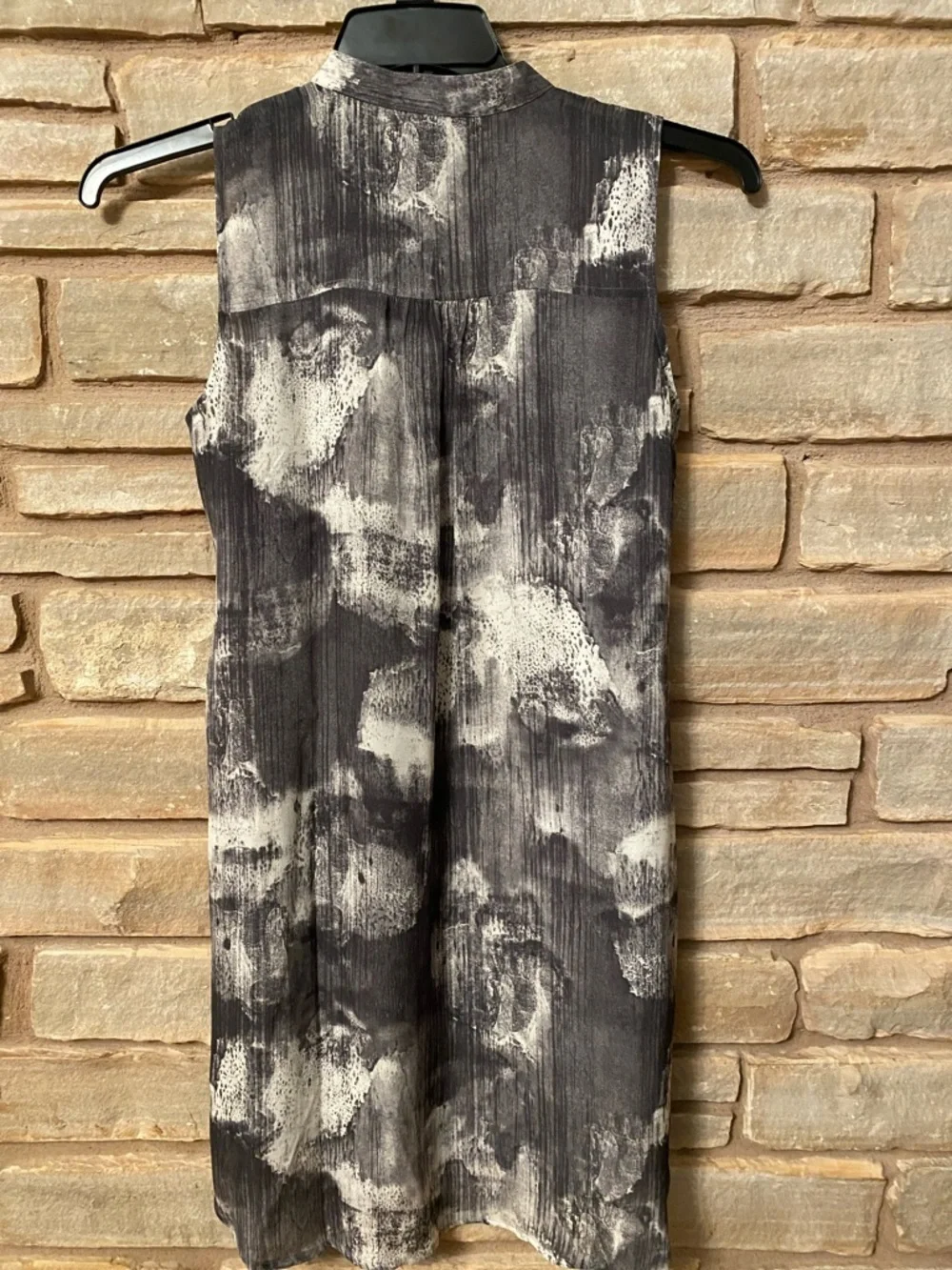 Eileen Fisher 100% Silk Ink Blot Print Tunic Top Sz XS Mandarin Collar Runs Big